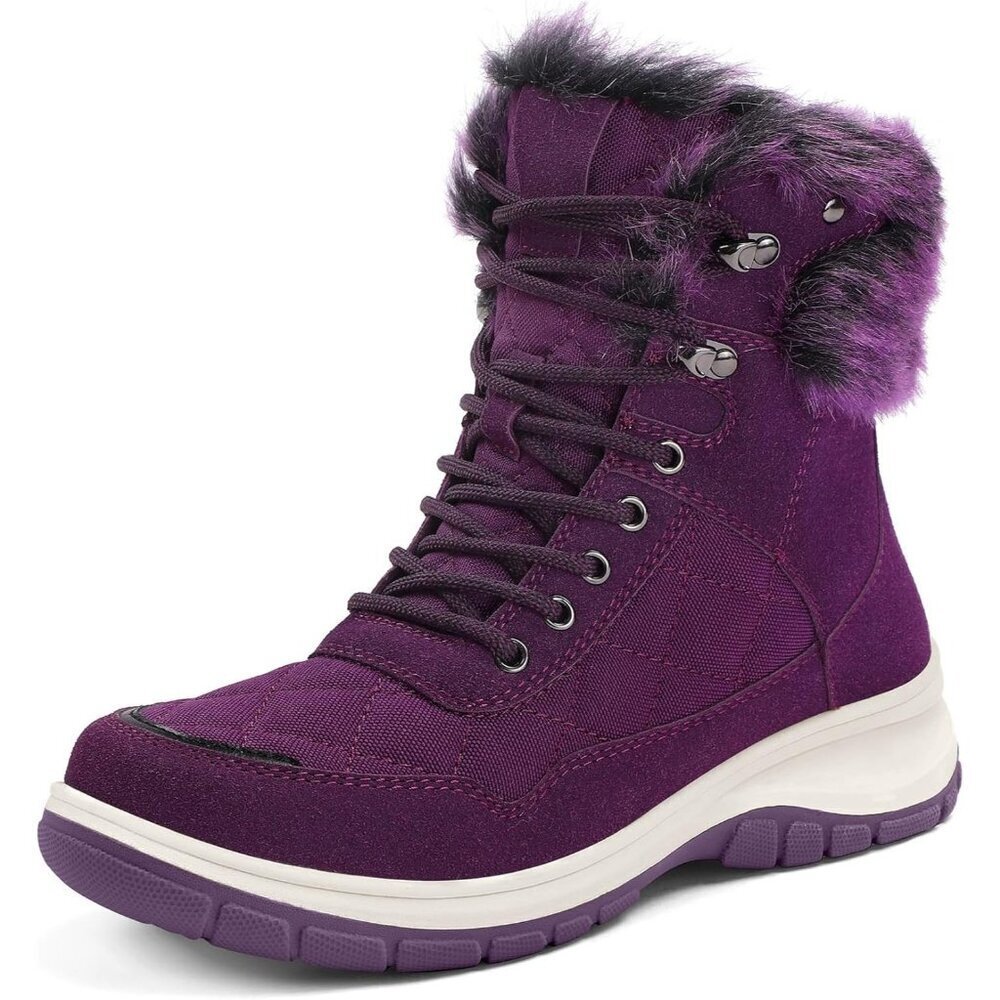 Women’s Purple Snow Boots Waterproof Insulated Warm Lace-Up Winter Outdoor